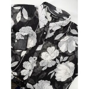 Bailey/44 Womens Floral Button Down Shirt Black White Sheer‎ Crinkle Large L